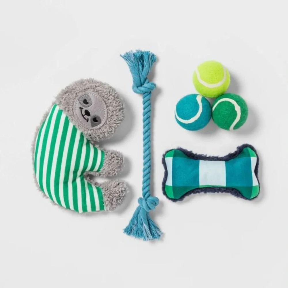 Sloth Dog Toy Stocking - Blue - XS/S - 6pk nwt